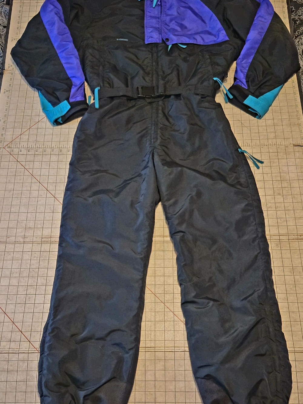 Vintage 90s Columbia One Piece Ski Suit Gorpcore Mens M Black Purple Teal Snow